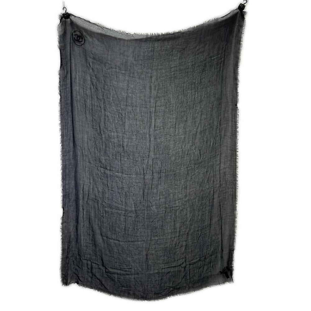 CHANEL 2009 Christmas Coco Mark Embroidered Cashmere Blend Stole/Scarf, Black...